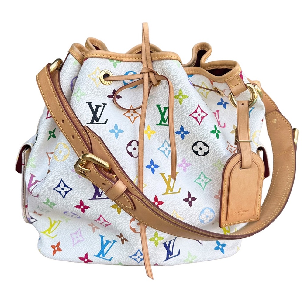 Louis Vuitton Petit Noe Bucket Bag Shoulder Hobo Monogram Multicolor Blanc White - Picture 4 of 12